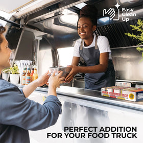 Shop Square boxed lunch setup demonstrates easy dispensing for schools, offices, and travelers