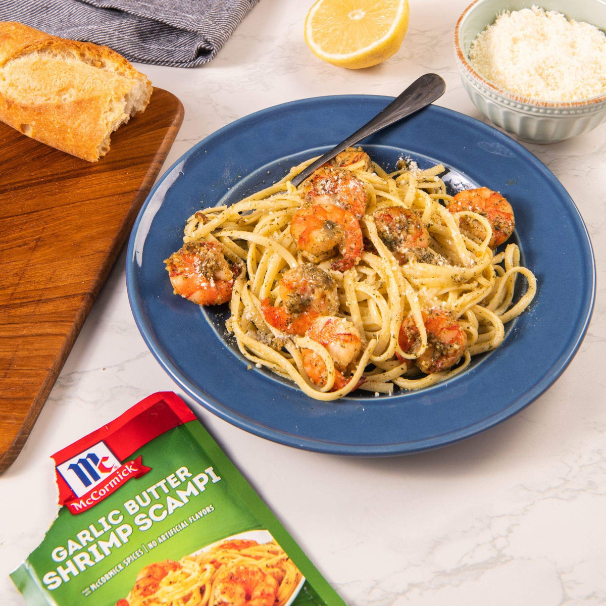 Shrimp cooking in garlic butter scampi sauce, captured for tasty, family-friendly meals.