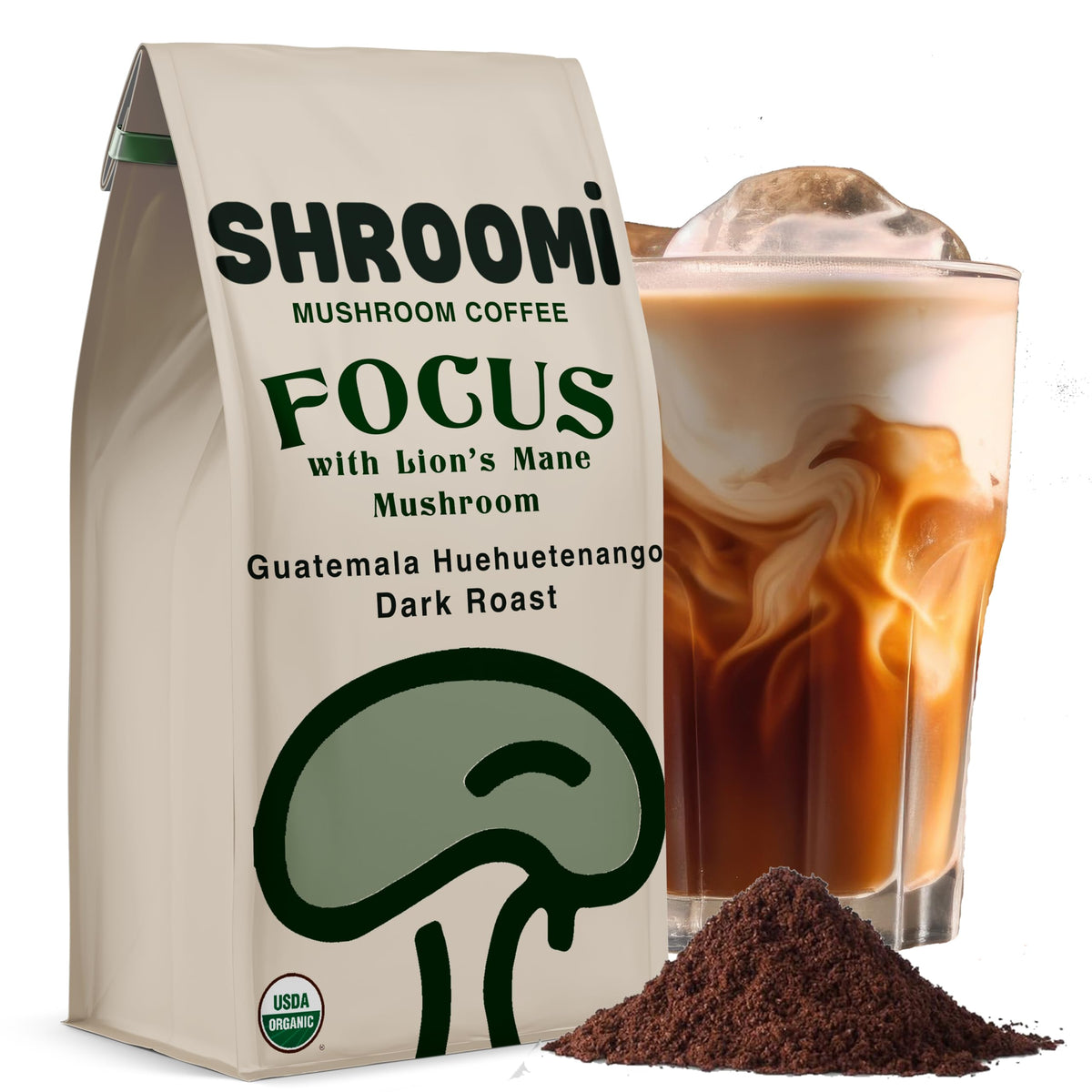 Shroomi mushroom focus coffee bottle pour promotes calm, sustained energy.