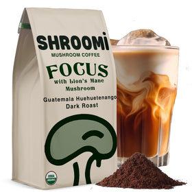 Shroomi mushroom focus coffee bottle pour promotes calm, sustained energy.
