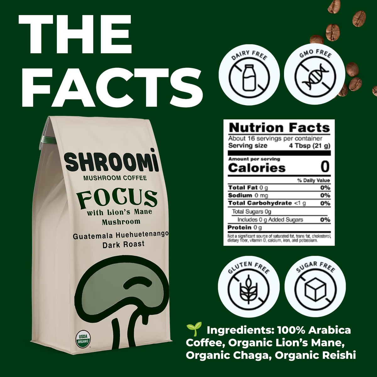 Shroomi packaging shot conveys premium, small-batch roasted coffee experience.