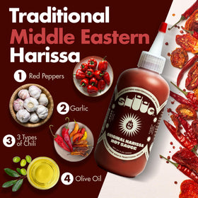 SHUUG Harissa label shows organic, vegan, kosher credentials at a glance.