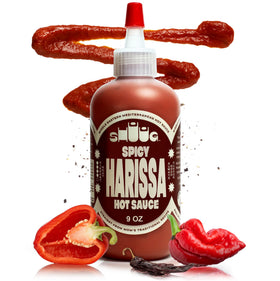 SHUUG Harissa bottle pours with bold heat for meals and dips.