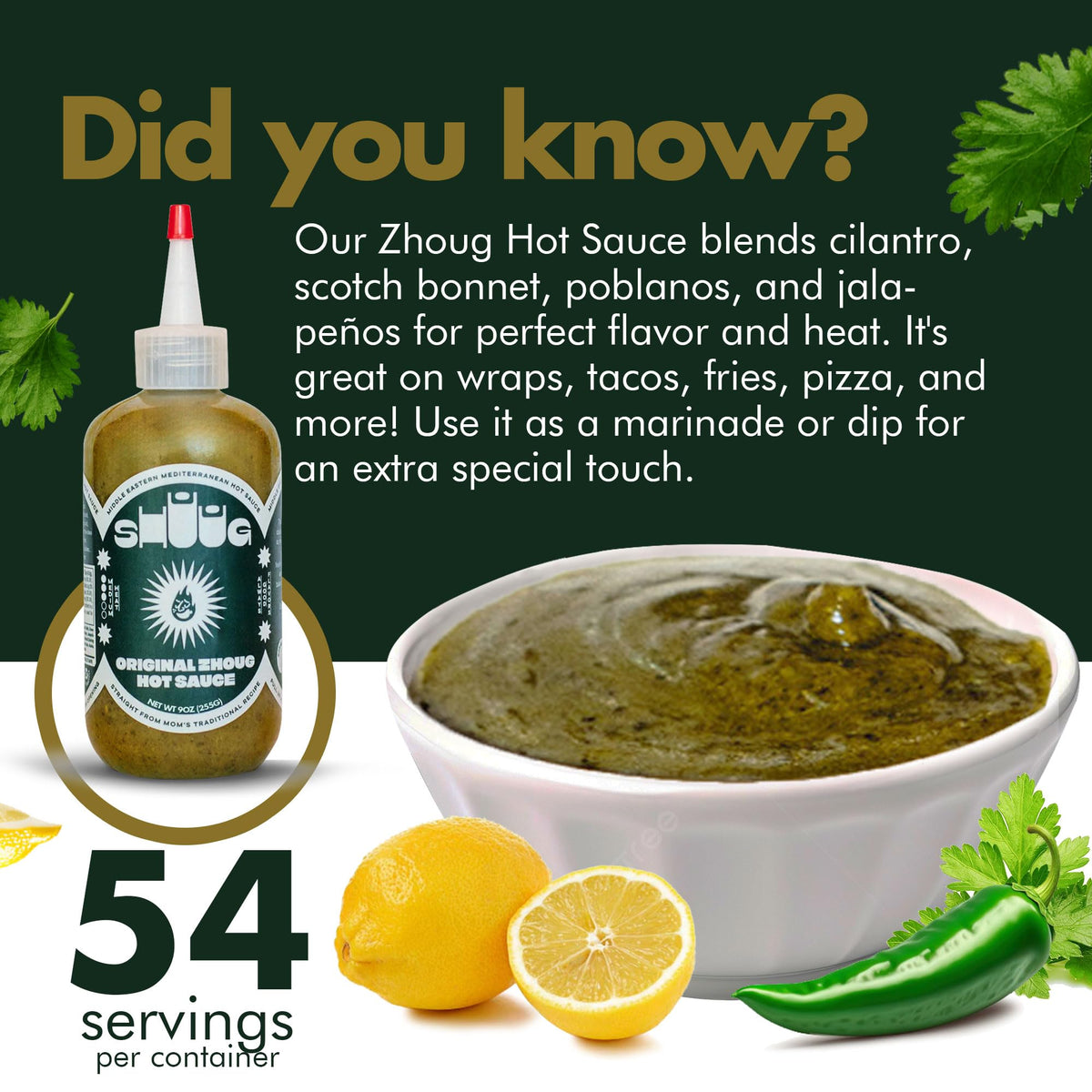 SHUUG Zhoug lemon zest brightens the mix for zesty finish.