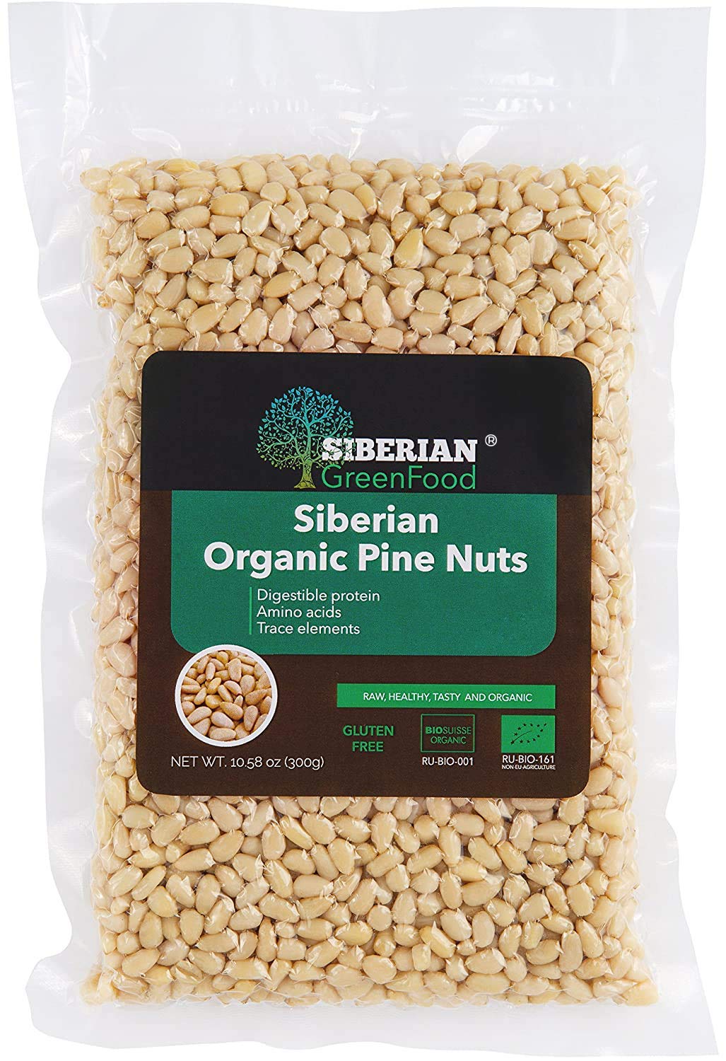 Siberian Green Food pine nuts woodland harvest show fresh, natural flavor ideal for snacking.