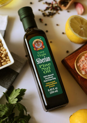 Siberian Tiger Naturals pine nut oil bottle label close-up
