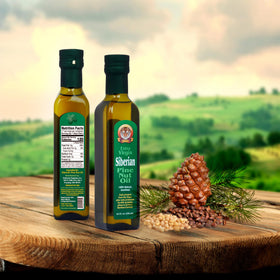 Siberian Tiger Naturals oil bottle in northern forest setting