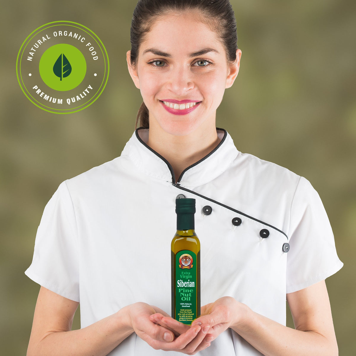 Siberian Tiger Naturals pine nut oil drizzle on fresh greens