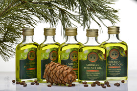Siberian Treasure amber glass bottle, premium extra virgin oil for self-care and recipes.