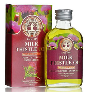 Siberian Treasure Milk Thistle Oil bottle—premium cold-pressed oil for daily skincare routine.