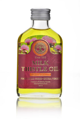 Siberian Treasure Milk Thistle Oil pour—easy pour for culinary use and light skin care.
