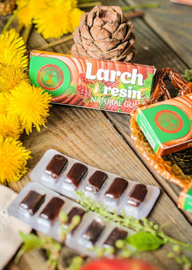 Siberian Treasure Larch Resin origin label highlights Siberia production and natural ingredients