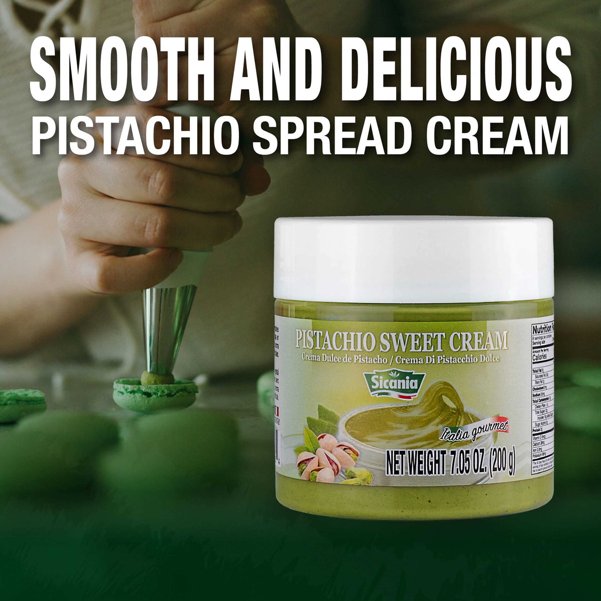 SICANIA Pistachio Cream pairs with Dubai Pistachio Chocolate Bar for indulgence.