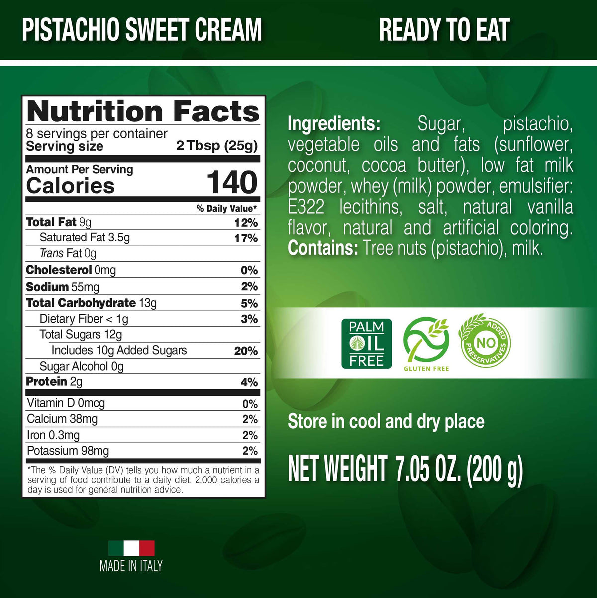 SICANIA Pistachio Cream dollop enhances desserts with luxurious pistachio flavor.