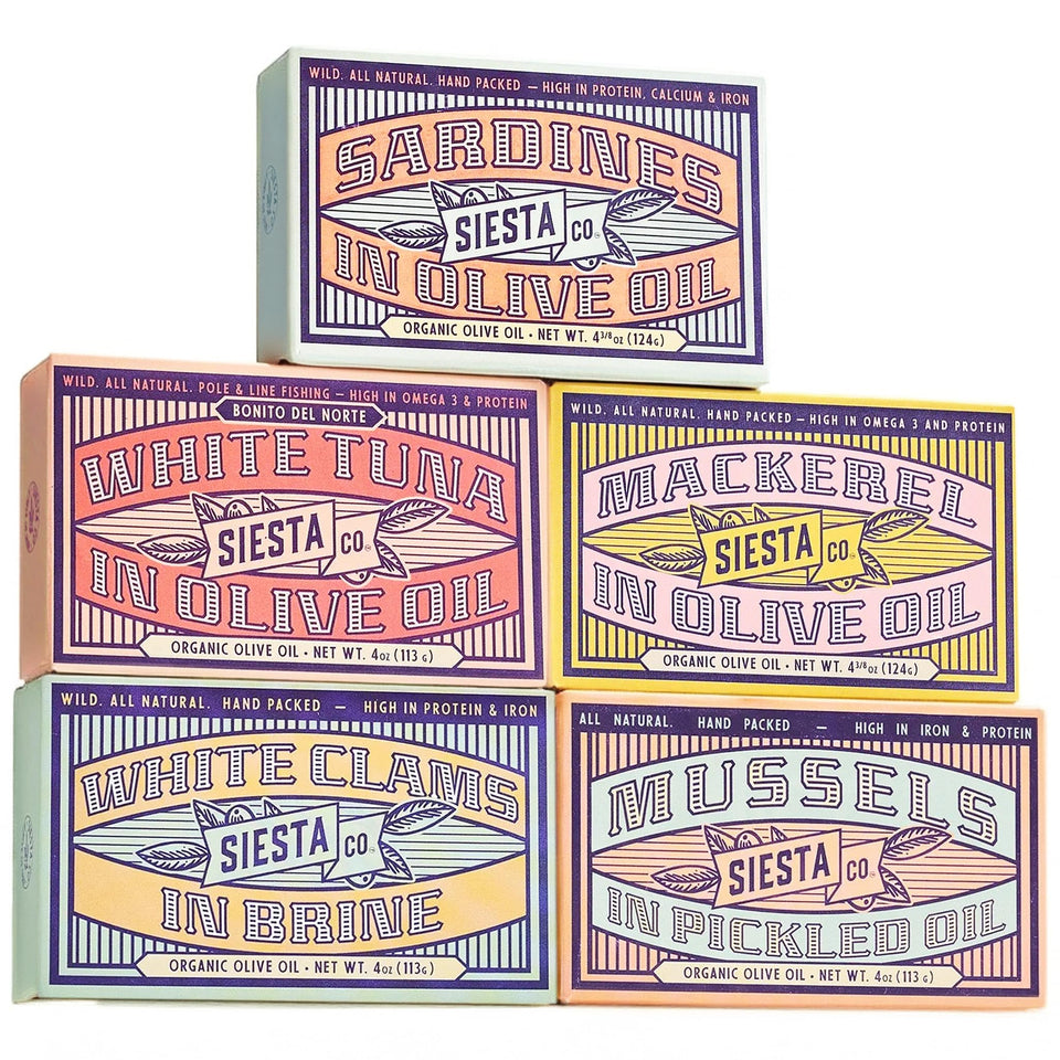 Siesta Co. sardines tin with Mediterranean flavor and protein boost.