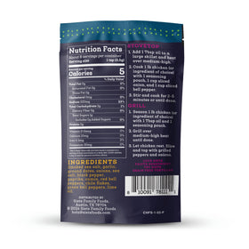 Siete Chicken Fajita Seasoning Pack back view explains Whole30 and vegan benefits.