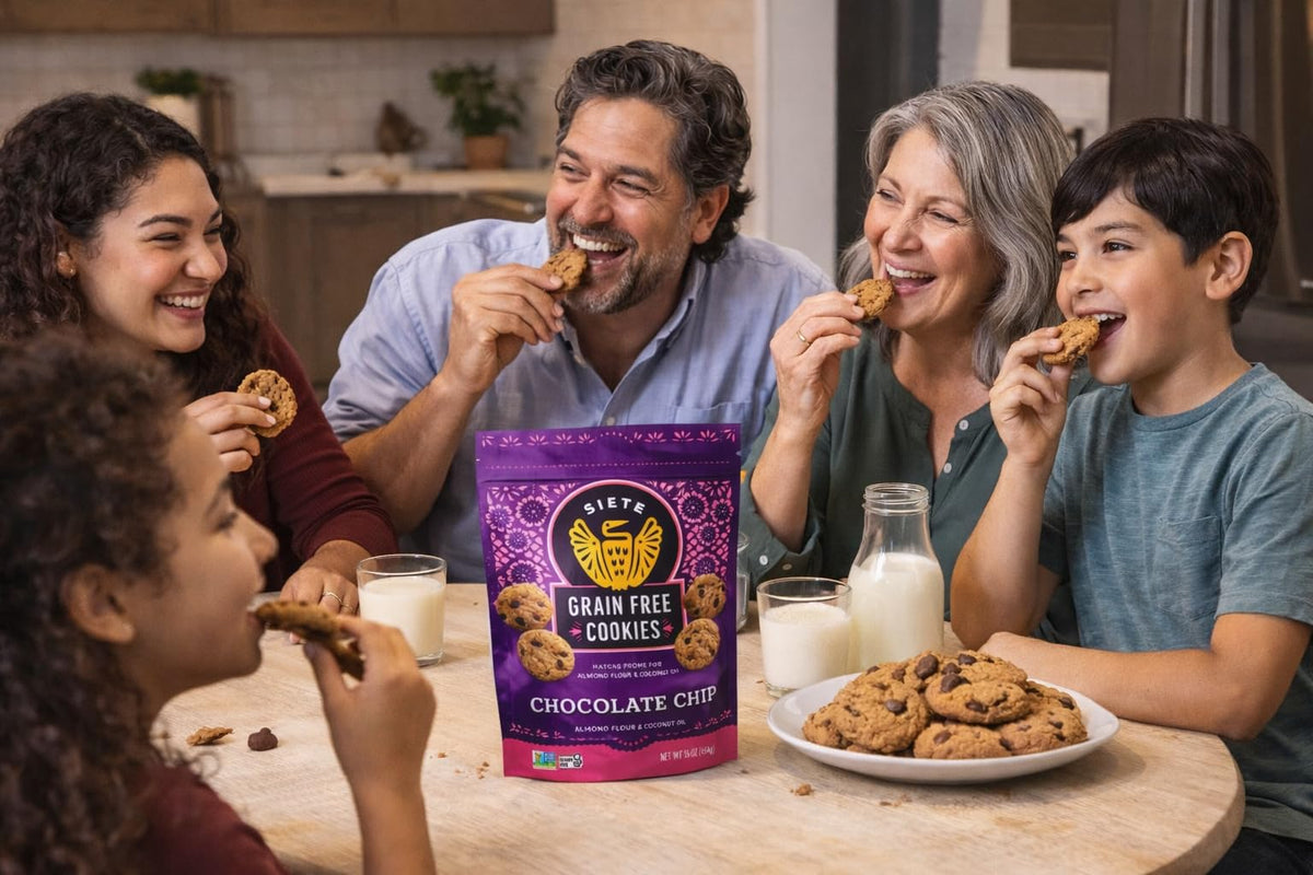 Siete Grain Free Cookies dairy-free plate view, inviting vanilla aroma.