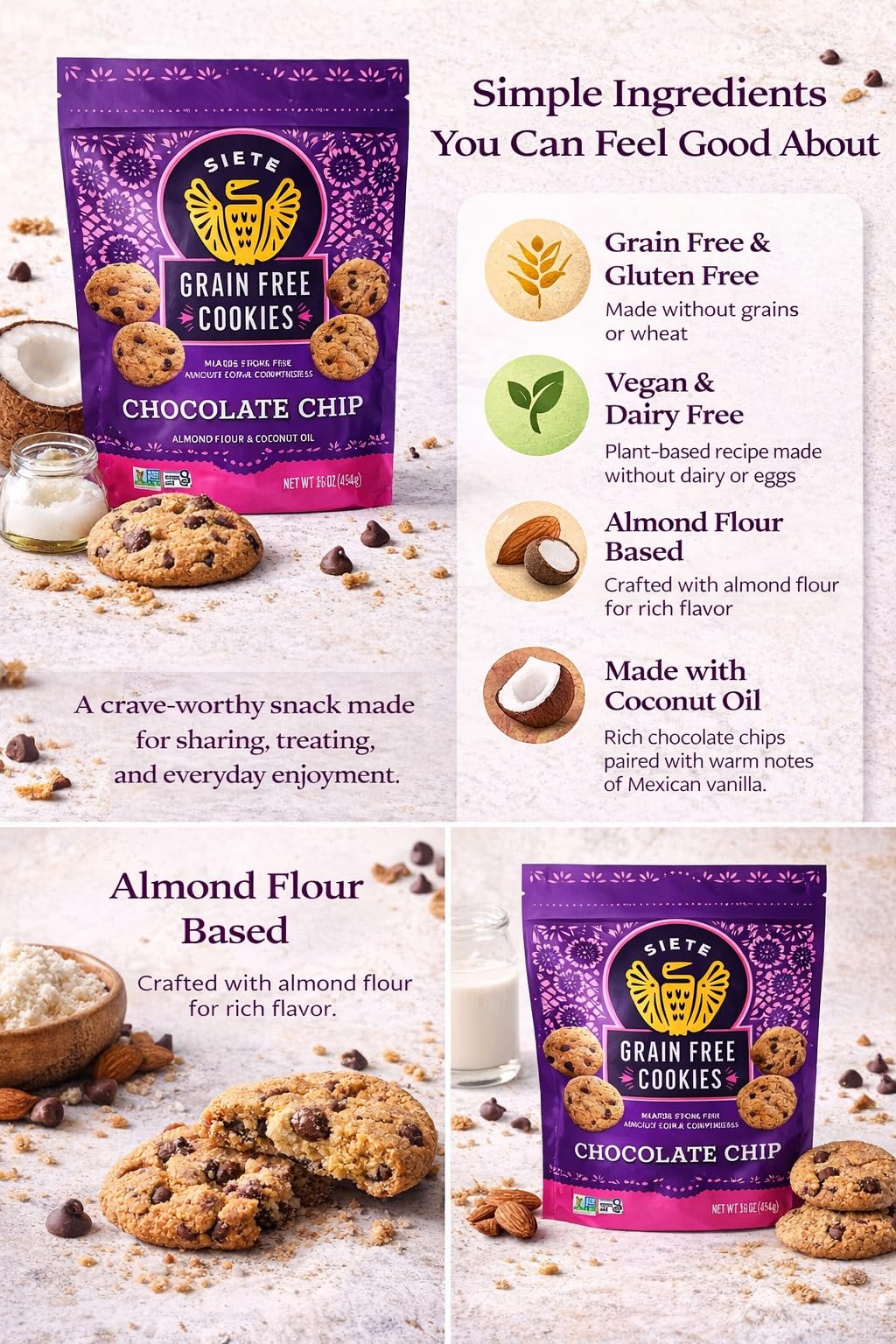 Siete Grain Free Cookies gluten-free bite shot, showcasing chocolate chips.