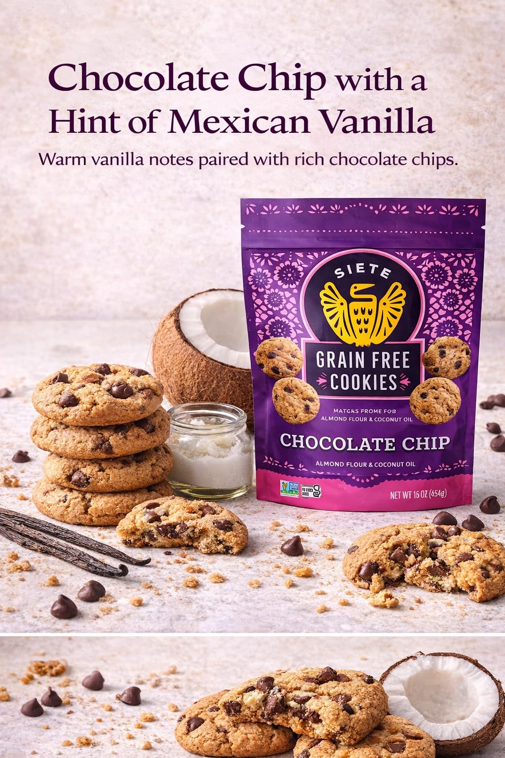 Siete Grain Free Cookies milk-dunk setup, evoke nostalgia.