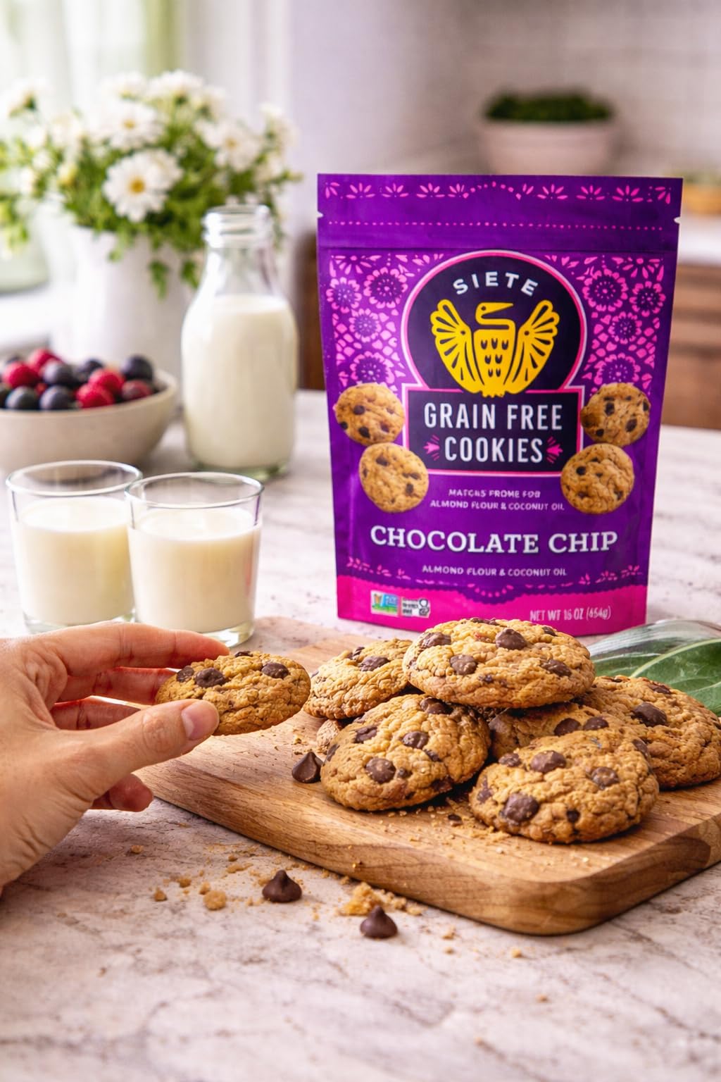 Siete Grain Free Cookies snack-time plate, quick vegan treat.