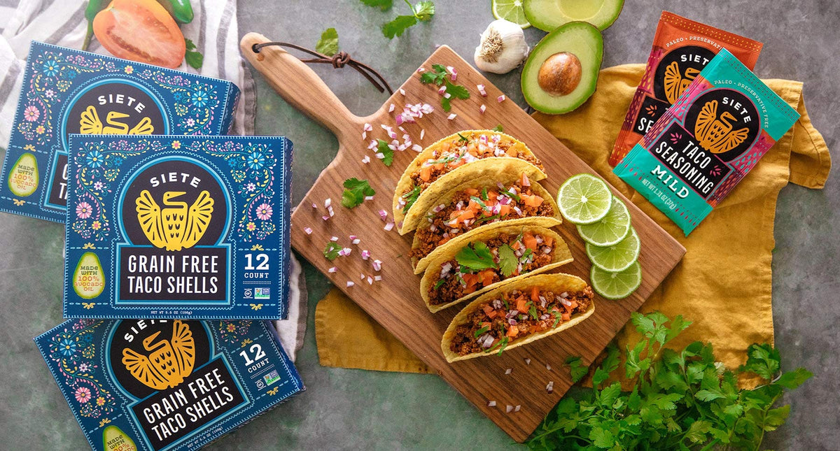 Siete taco seasoning ingredients closeup highlighting grain-free and dairy-free makeup