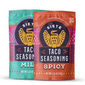 Siete Taco Seasoning Mix Pack front view highlighting gluten-free and Whole30 friendly seasoning