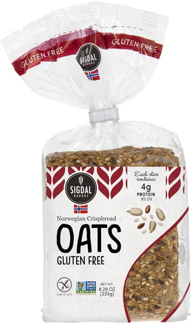 Sigdal Bakeri gluten-free oats crispbread pack, versatile snack ready for toppings.