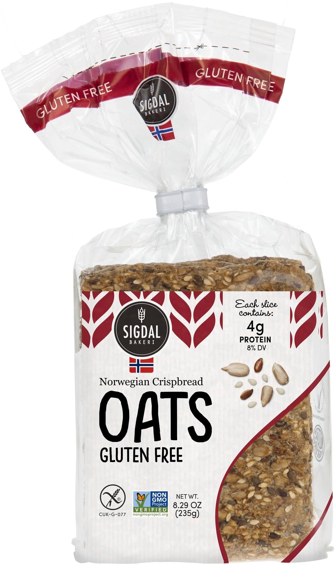 Sigdal Bakeri gluten-free oats crispbread slices, perfect with avocado or cheese for a quick snack