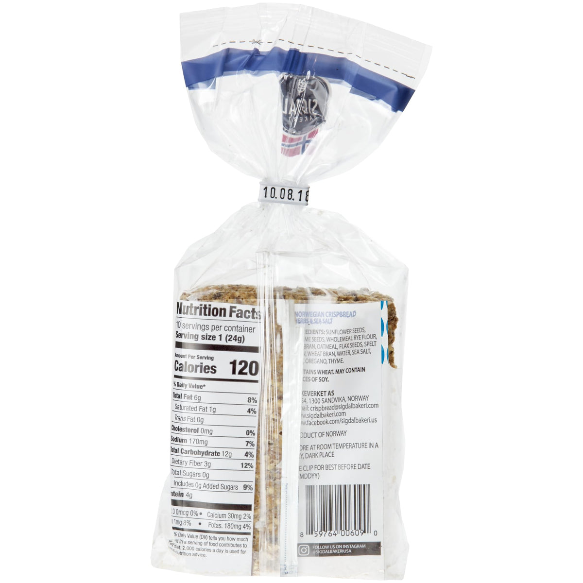 Sigdal Bakeri Herbs & Sea Salt crispbread pack, ideal for quick savory snacking