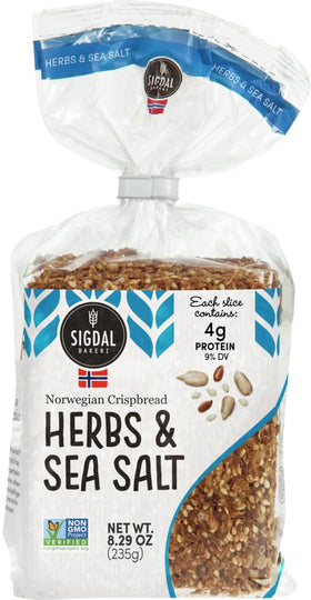 Sigdal Bakeri Herbs & Sea Salt crispbread slice, perfect for pairing with cheese
