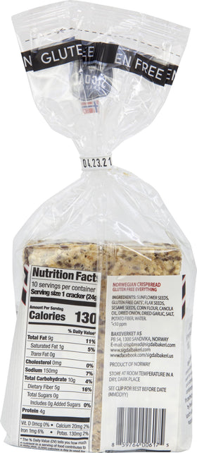 Sigdal Bakeri four-pack gluten-free crispbread for easy snacking.