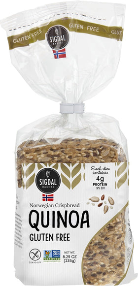 Sigdal Bakeri gluten-free quinoa crispbread close-up with seeds for a crunchy texture and wholesome snacking.