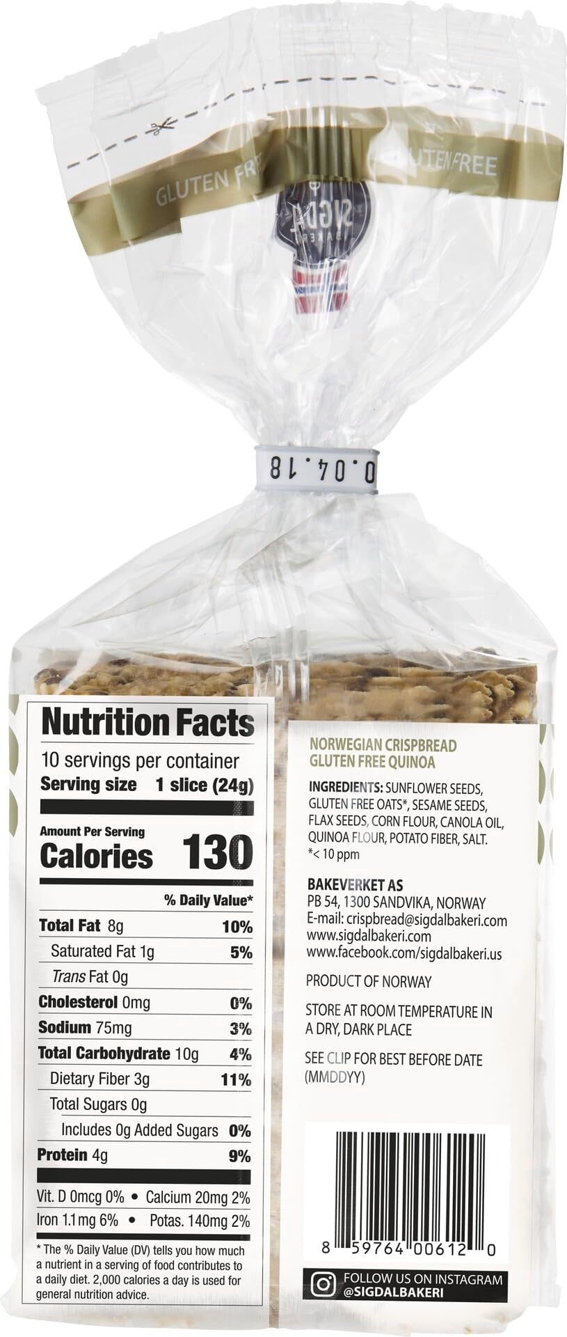 Sigdal Bakeri quinoa crispbread on a plate, a versatile base for toppings and healthy snacking.