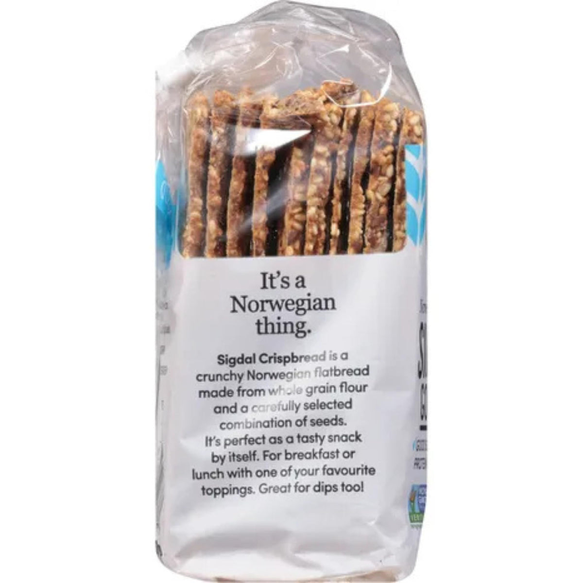 Sigdal Simply Good Crispbread pack with 76% seeds on shelf