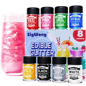 SigWong edible glitter cap-dispense showcases vibrant colors for precise application.