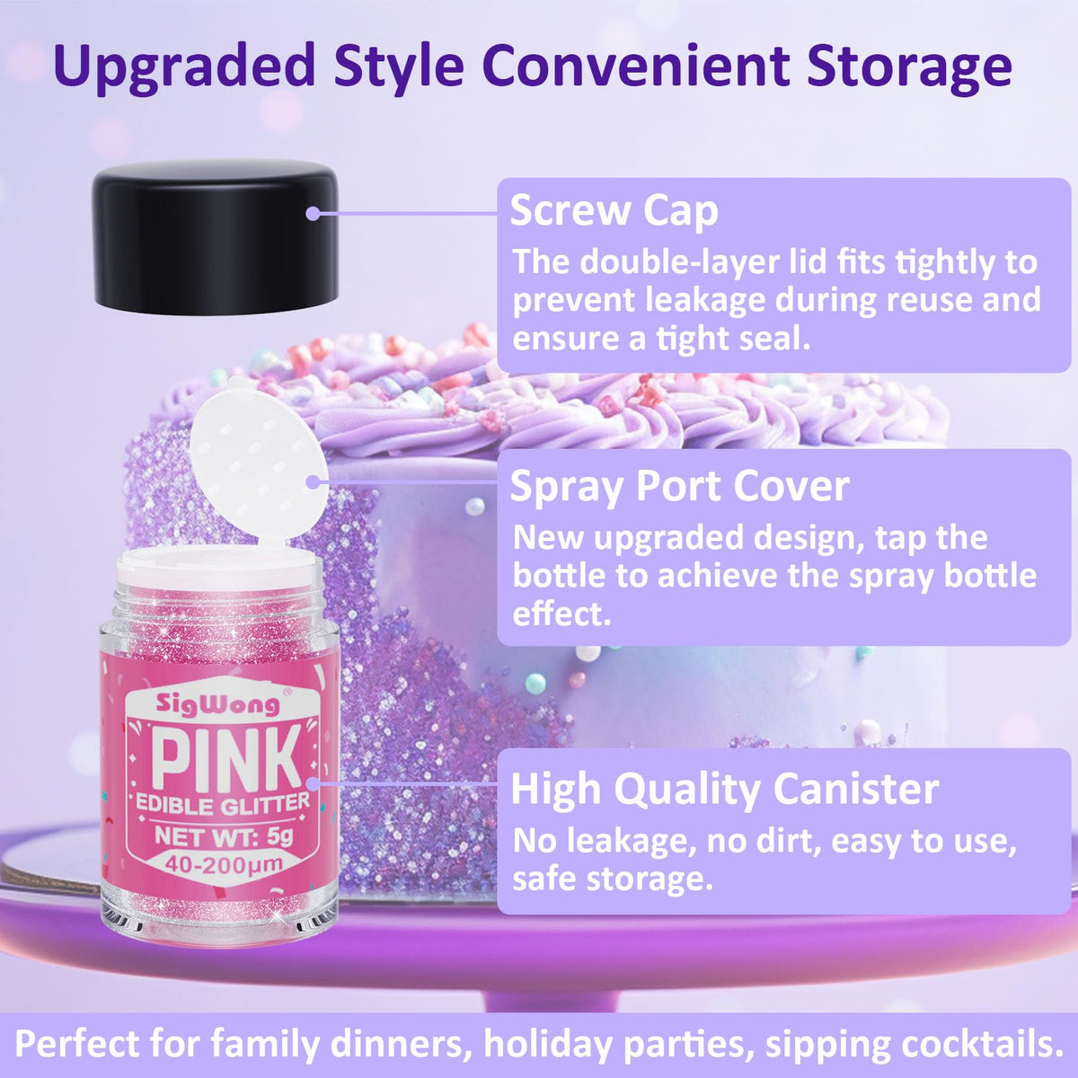 SigWong edible glitter fondant-sugar-dust adds luminous accents to fondant.