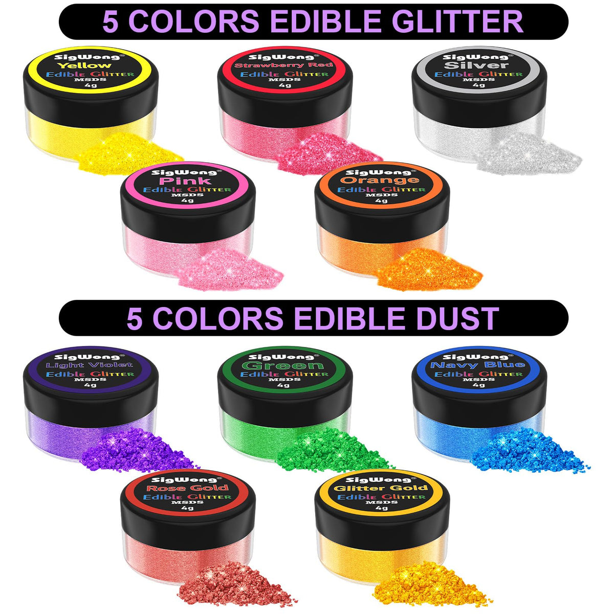 SigWong orange edible glitter bottle adds bold color to desserts.