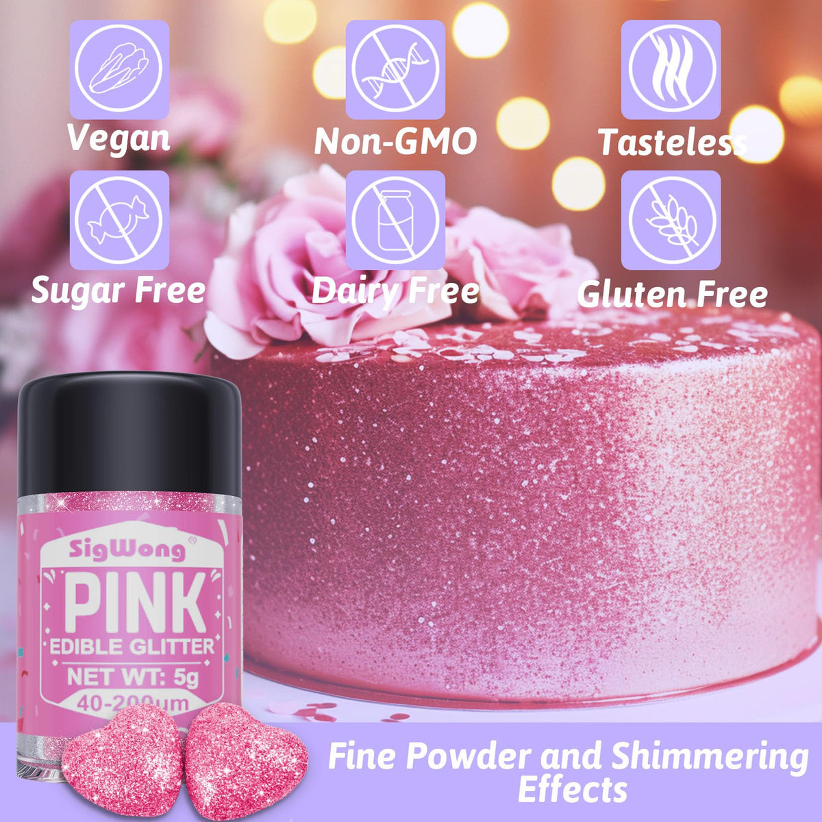 SigWong edible glitter strawberries-dessert-sparkle makes fruit and treats pop.