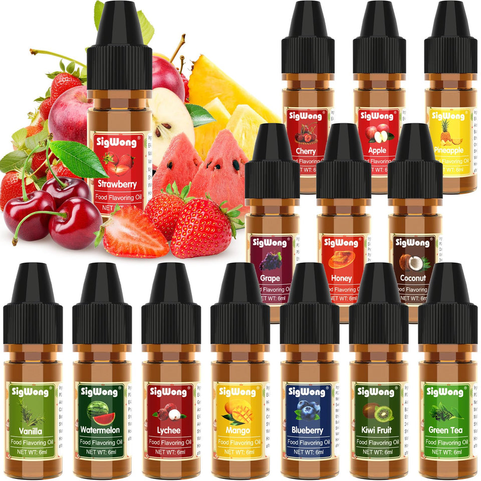 SigWong food flavoring oil bottle close up showing natural flavors for baking and beverages