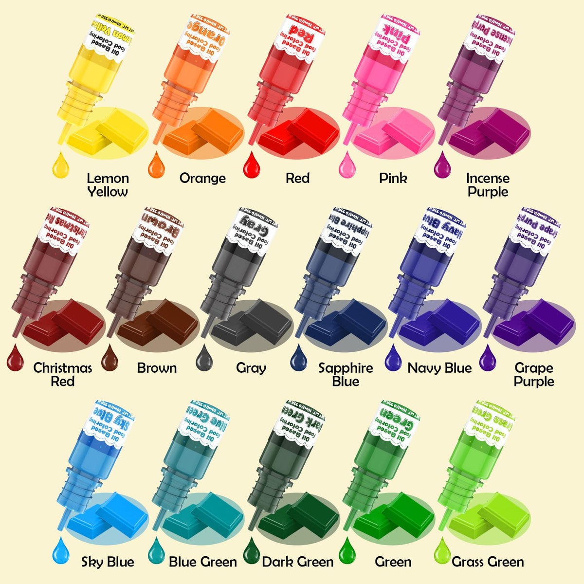SigWong 16-color swatches show bold hues for candy melts.