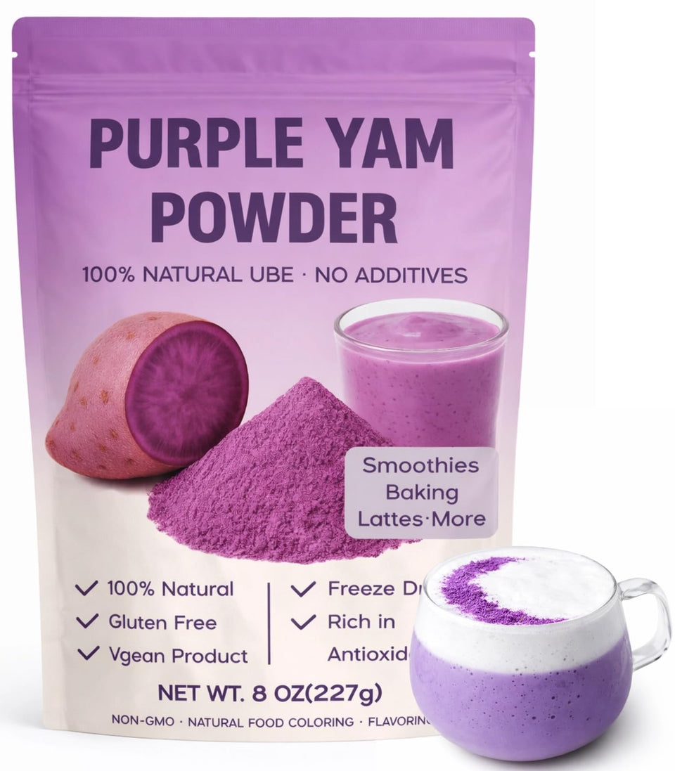 Sihaso 8oz purple yam powder in a resealable bag for baking