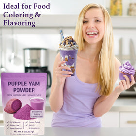 Closeup of freeze dried purple yam powder preserving color and flavor quality