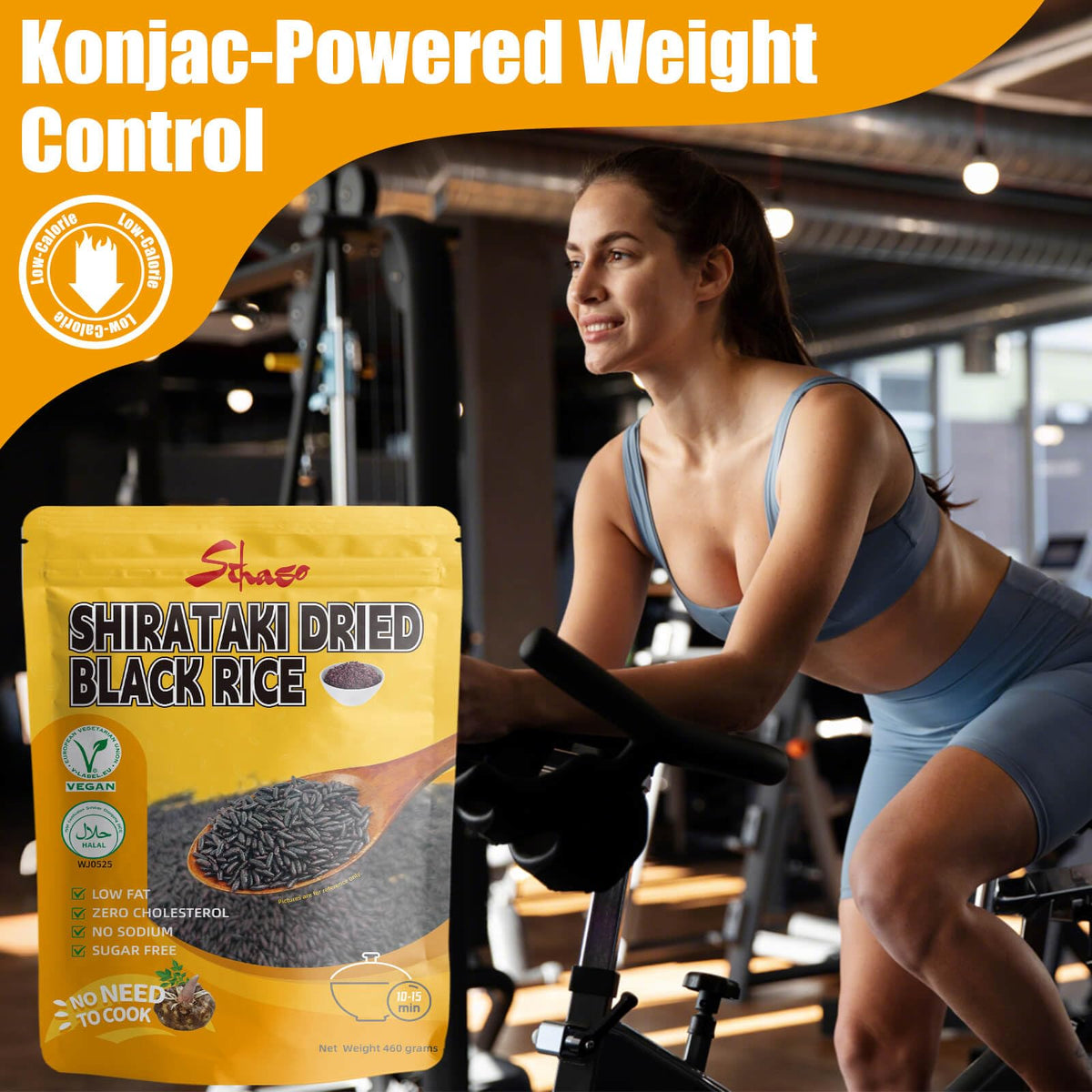 SIHASO Shirataki Konjac Dried Black Rice dry grains ready to hydrate.