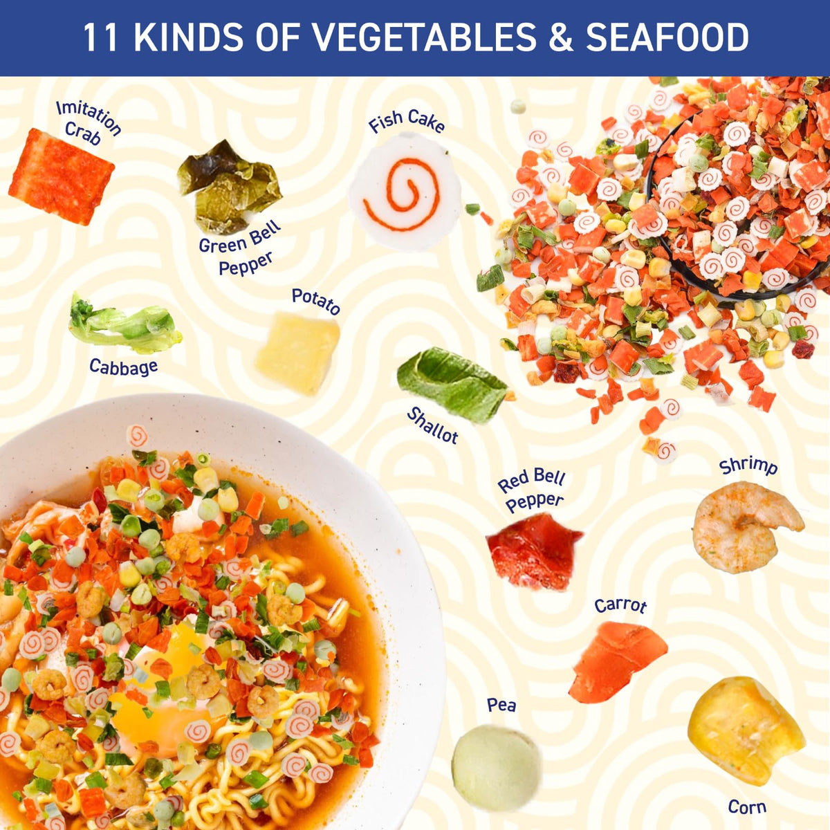 SIHASO shrimp and imitation crab sticks add protein and texture to ramen toppings.
