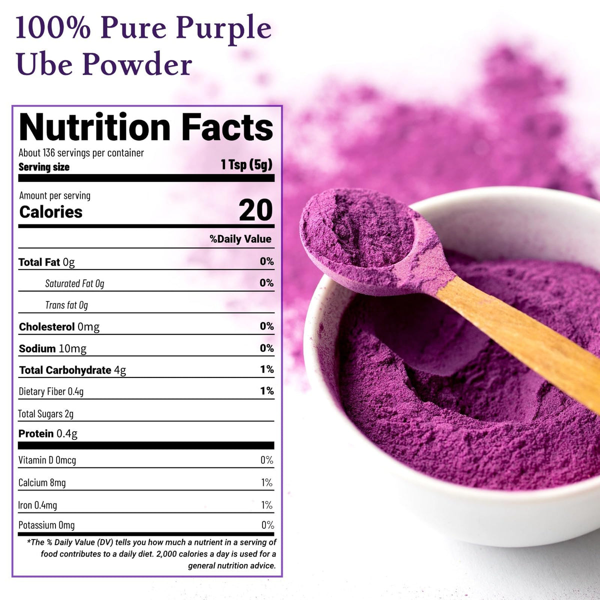 Sihaso Ube powder with a scoop ready to measure for smooth batter mixing