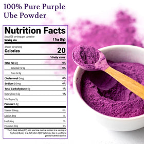 Sihaso Ube powder with a scoop ready to measure for smooth batter mixing