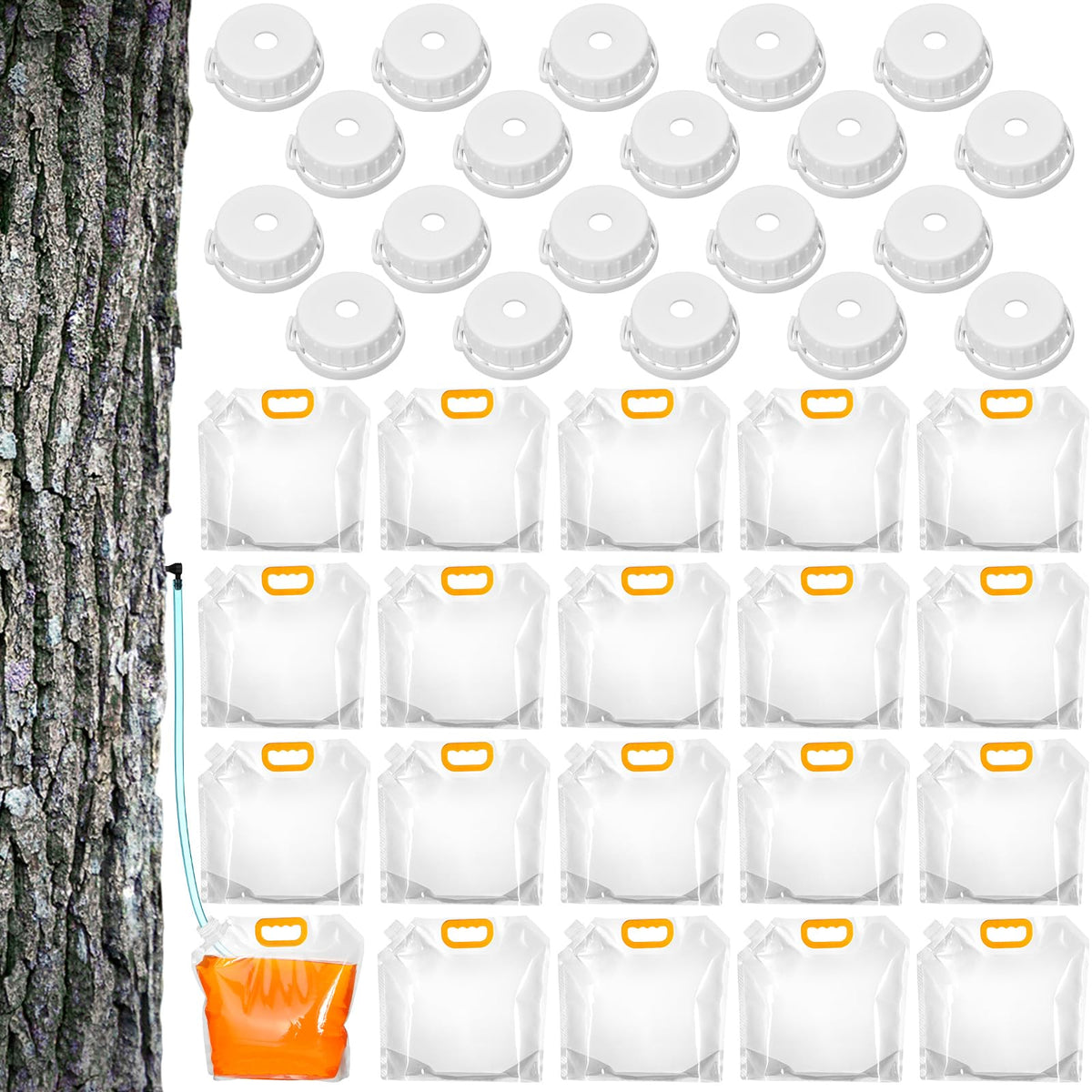 SiliFine maple bags ready for setup in a versatile collection system for multi-tree harvest