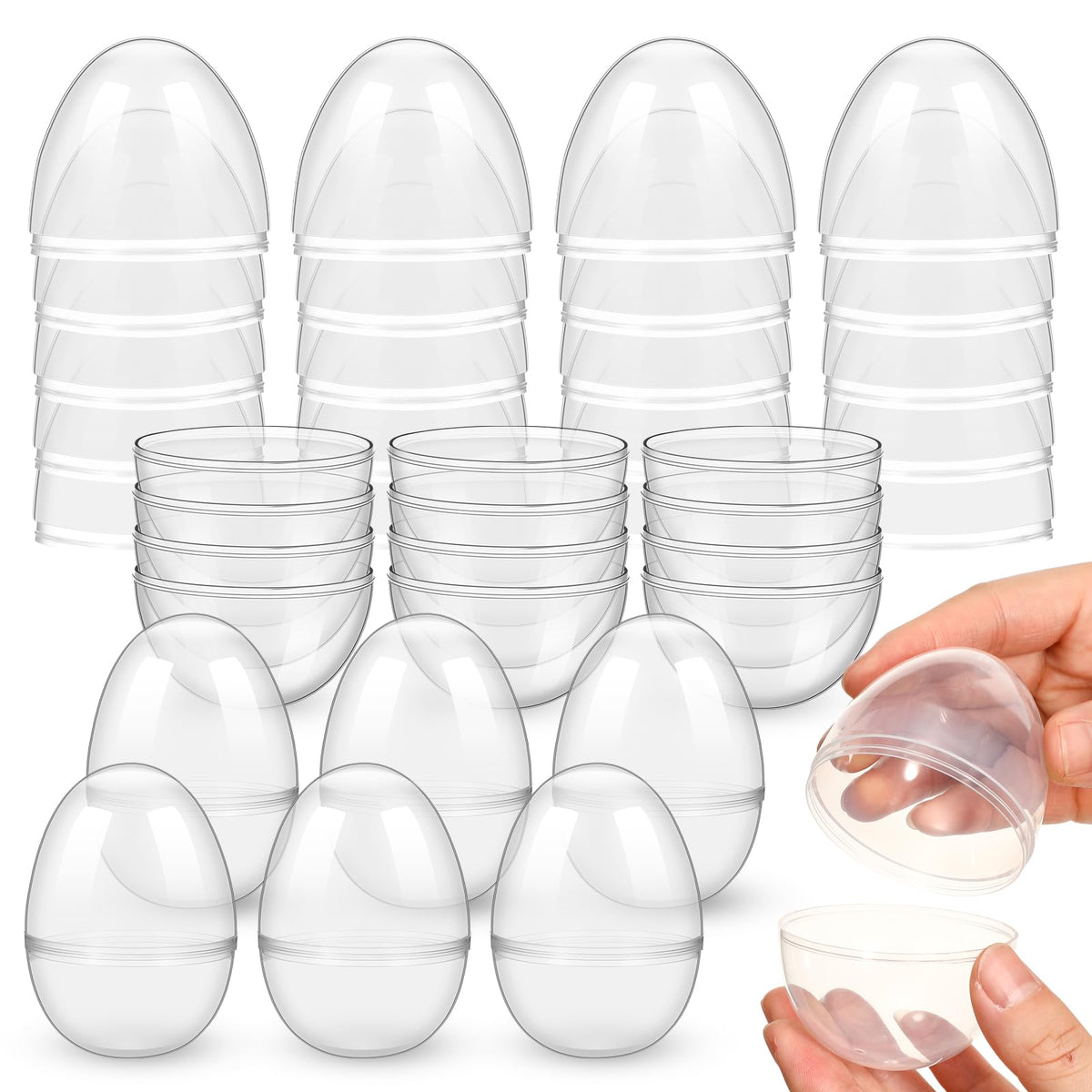 Silipull 36-pack clear Easter eggs for hiding treats and gifts.
