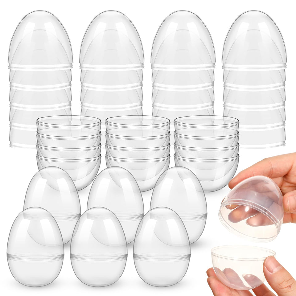 Silipull 36-pack clear Easter eggs for hiding treats and gifts.
