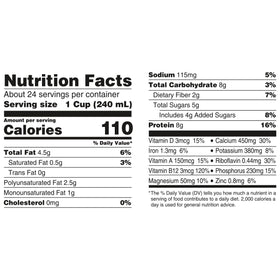 Silk Original soy milk nutrition panel highlights calcium and protein.